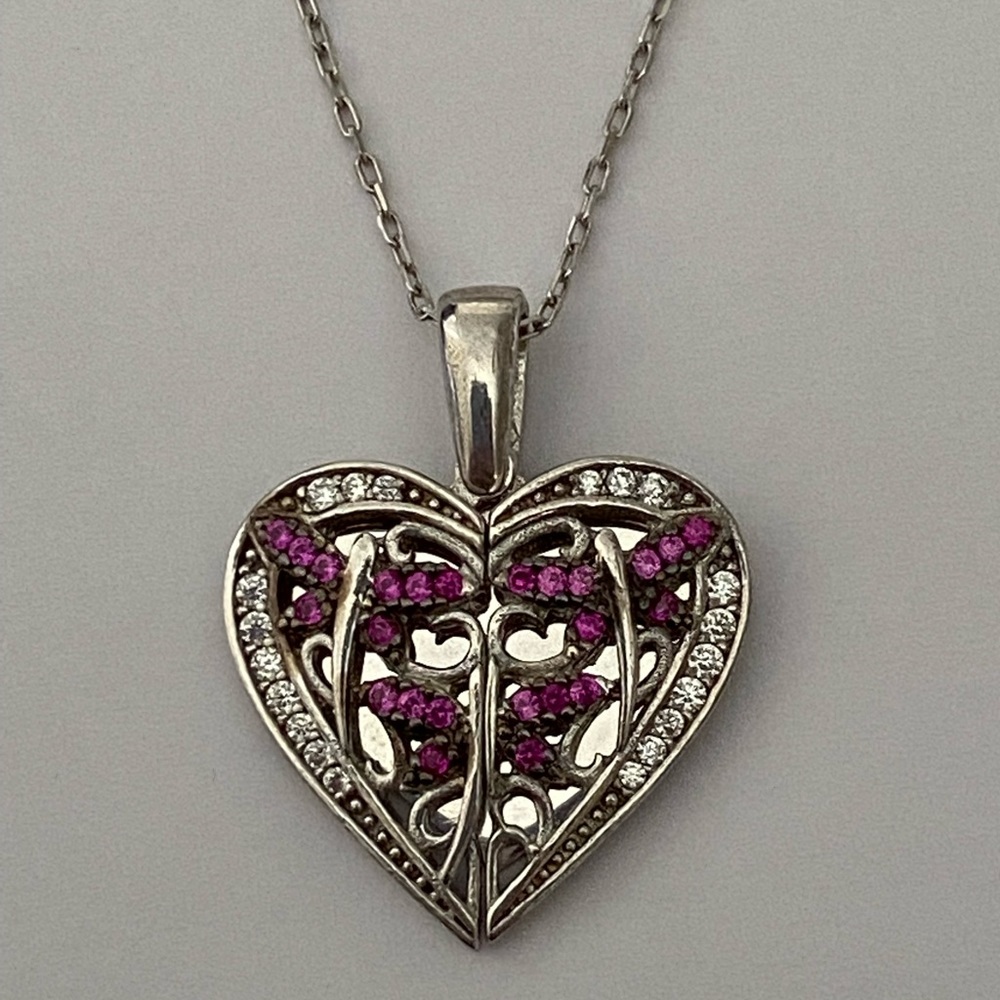 925 Silver dragonfly double heart initial necklace - Picture 2 of 4